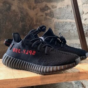 Authentic. Used. Yeezy Boost 350 Black and Red Sneakers